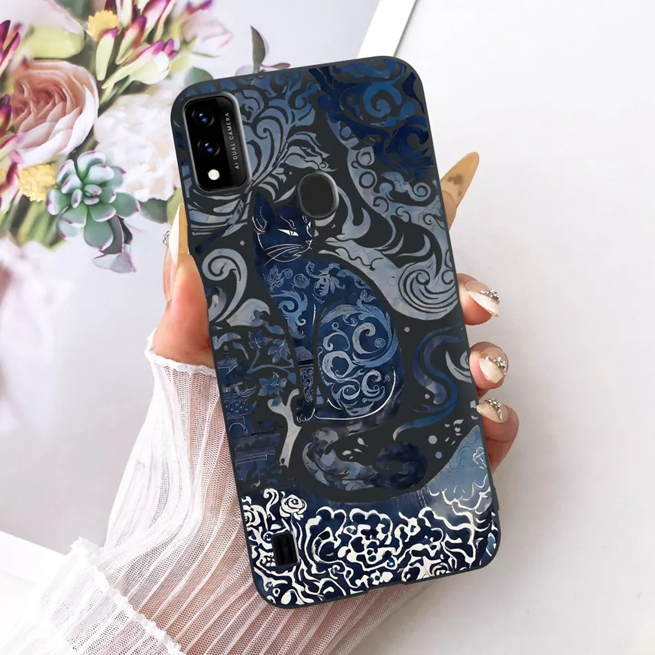 Charming Floral Butterfly Cat Black Silicone Phone Case