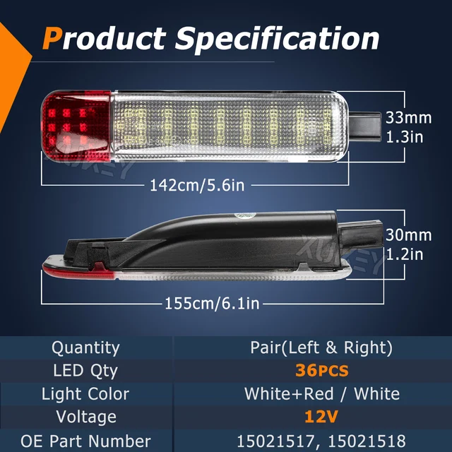2x LED أبيض أحمر باب المجاملة ضوء ل تشيفي سيلفرادو 1500 2500 3500 97-20 هامر H2 03-09 جي إم سي يوكون 95-06 15021517 15021518