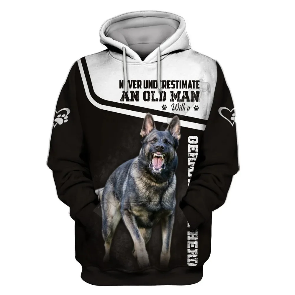 thumbnail image 1 of Nunca subestimes a un anciano con un pastor alemán Sudadera con capucha con estampado 3D por todas partes Chándal de calle Love Dog 01, 1 of 5