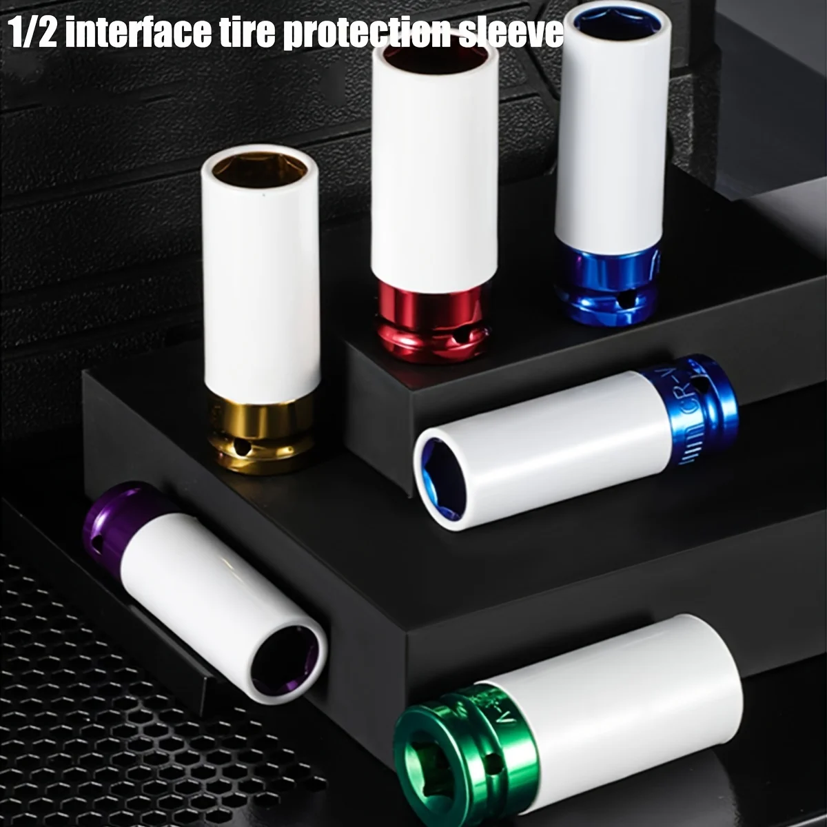 7pcs1/2" Drive Wheel Protector Impact Socket, Thin Wall Deep Impact Socket Set Durable Plastic Sleeve Lug Nut Socket 6 Point 3