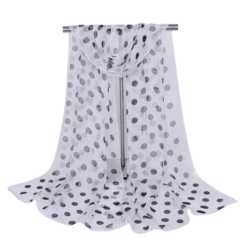 Trendy Round Polka Dots Chiffon Scarf Women Ladies Elegant Outdoor Casual Shawl Neck Decorative Scarves Beach Towel 160CM