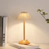 Portable LED Desk Lamp Wood Base Small Table Lamp Fabric Shade Dimmable Touch Lamp Rechargeable for Living Room Dorm Home Office 5