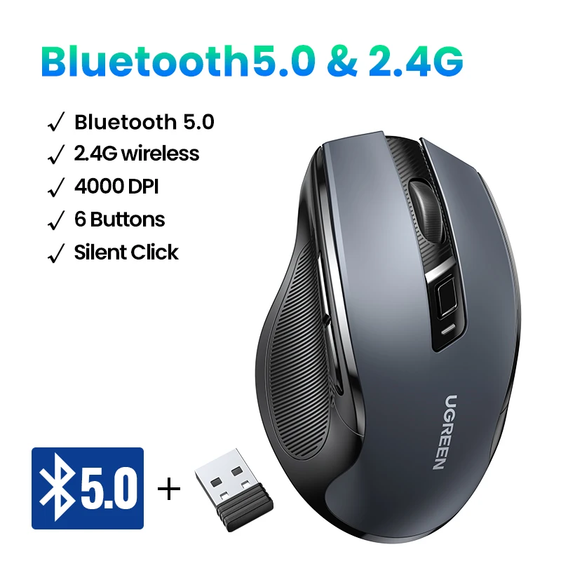 Ergonomic Silent Wireless Mouse with 4000 DPI and 6 Buttons