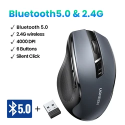 Ergonomic Silent Wireless Mouse with 4000 DPI and 6 Buttons (BT5.0 and 2.4G Mouse)