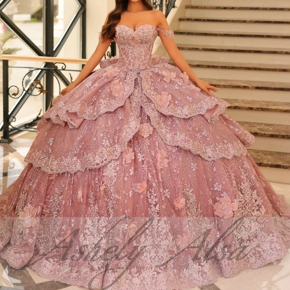 Princess Girl Quinceanera Dresses For 15 Girl Off Shoulder Lace Applique Big Ball Skirt Women Prom Party Dress 16