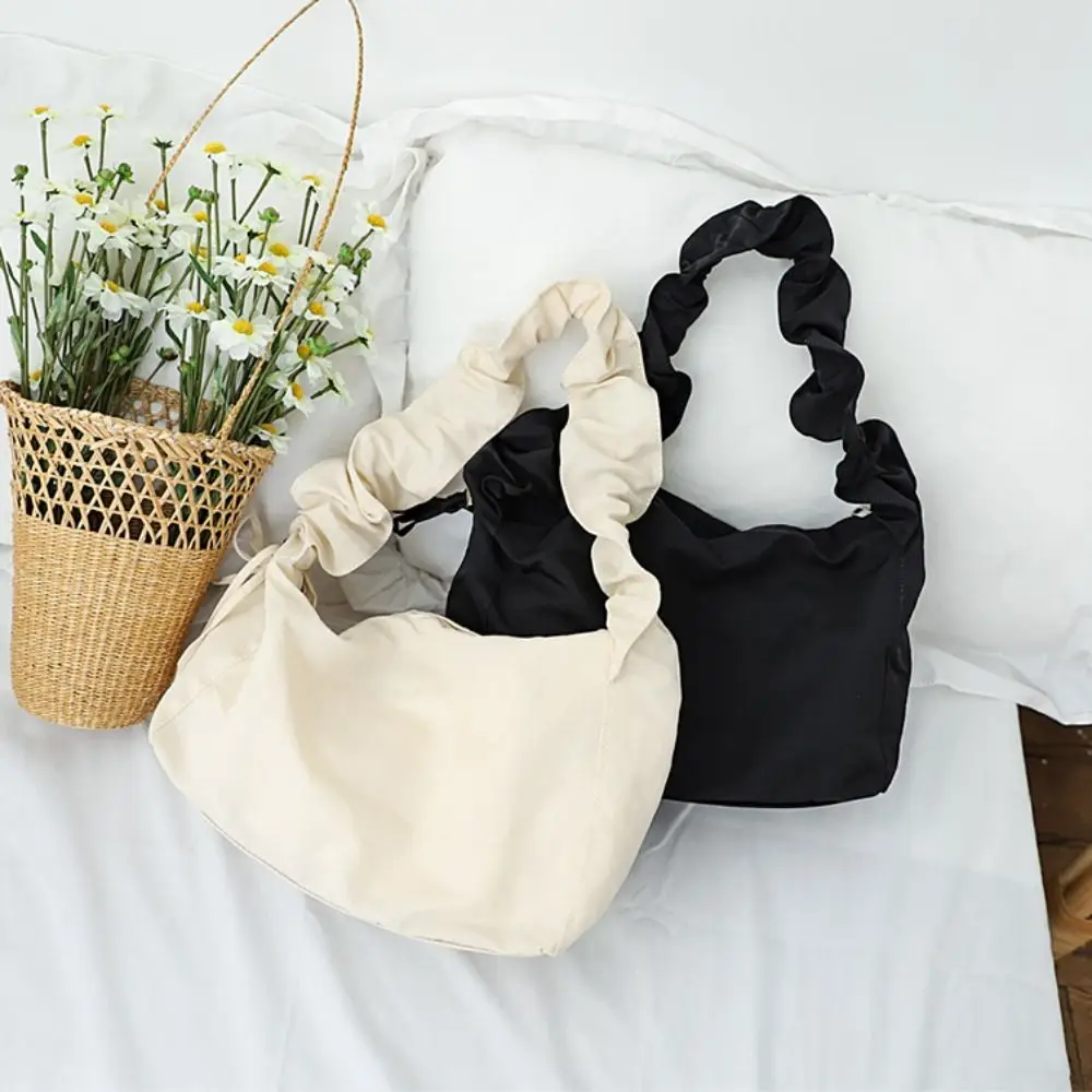 

New Korean Fashion Nylon Fabric Handbag Small Fresh Drawstring Female Shoulder Bag Casual Literature Fold Cross-body Bag