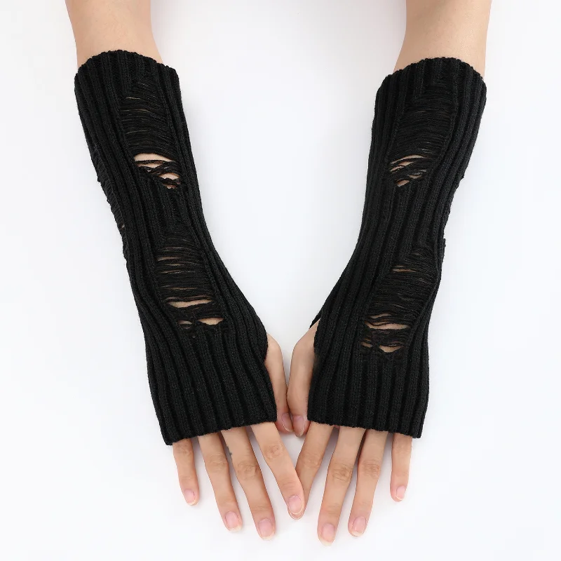 Y2K Gloves Long Fingerless Glove Oversleeve Men Women Knitted Soft Skin Friendly Hole Gloves Stretch Winter Arm Warmer Mitten