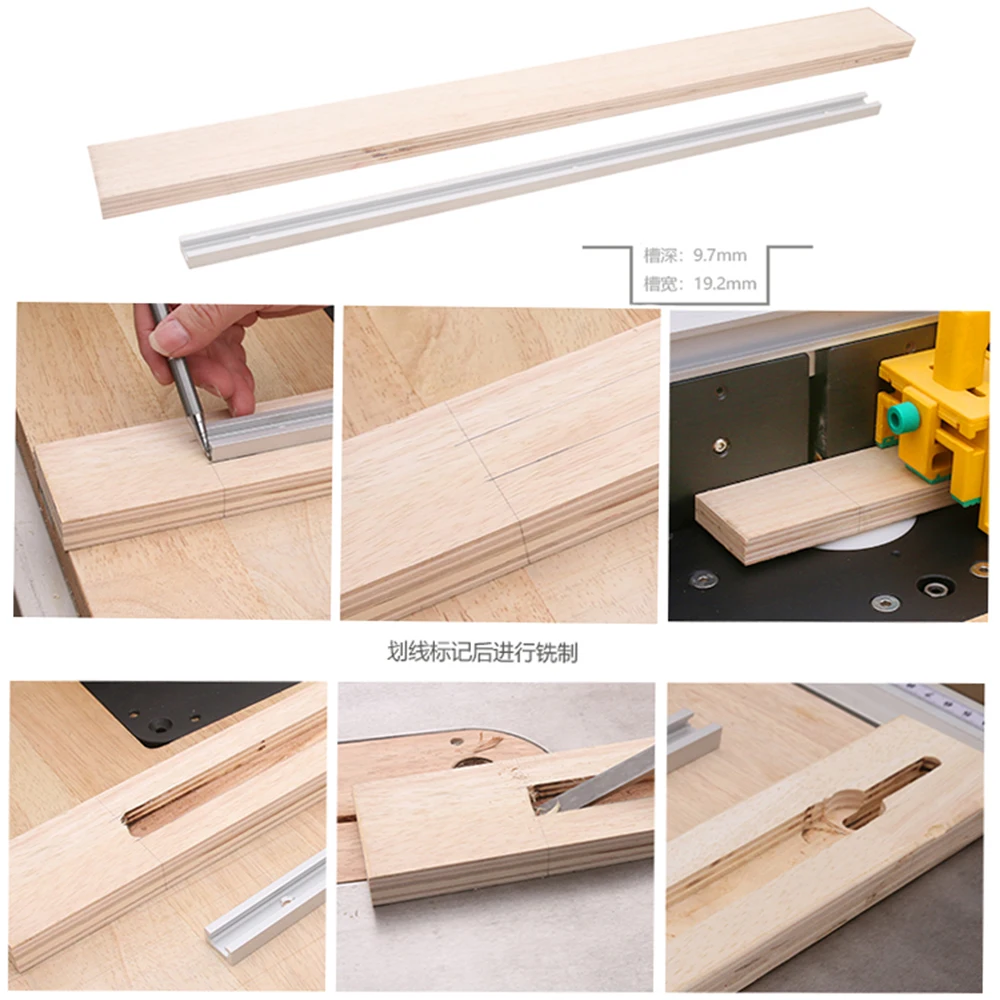 19x9.5mm Woodworking Chute Rail T-track T-slot 300-800MM Miter Track Jig T Screw Fixture Slot Table Saw Router Table DIY Tools miter track jig