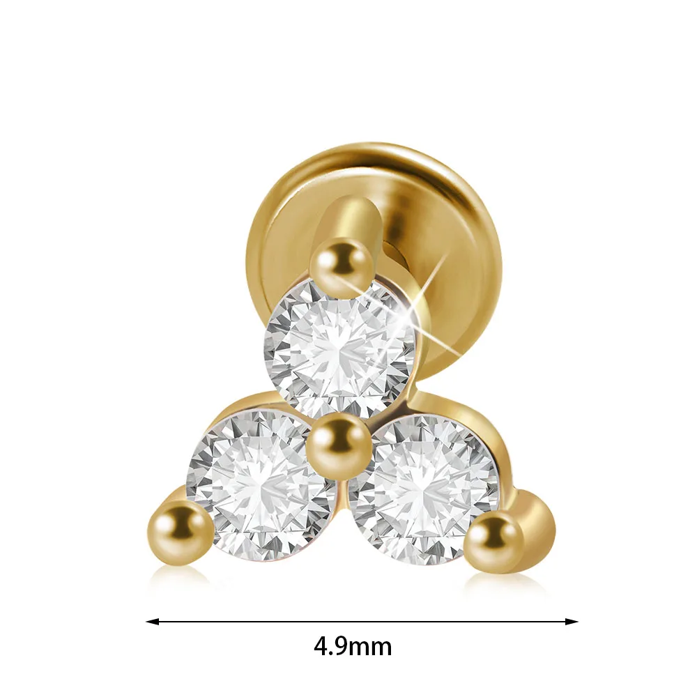 Tragus Piercing with crystal stones (Gold Plated Surgical Steel 316L/Gold  Plated Brass)