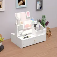 Chipped wood Makeup Mini Table with Rotating Mirror Shelf Assembly Cosmetics Storage Rack Skin Care Products