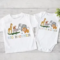 Big Brother Little Brother Matching Clothes Safari Animals Printed Sibling Shirt Kids T-shirt Top Baby Bodysuit Children Outfits 1