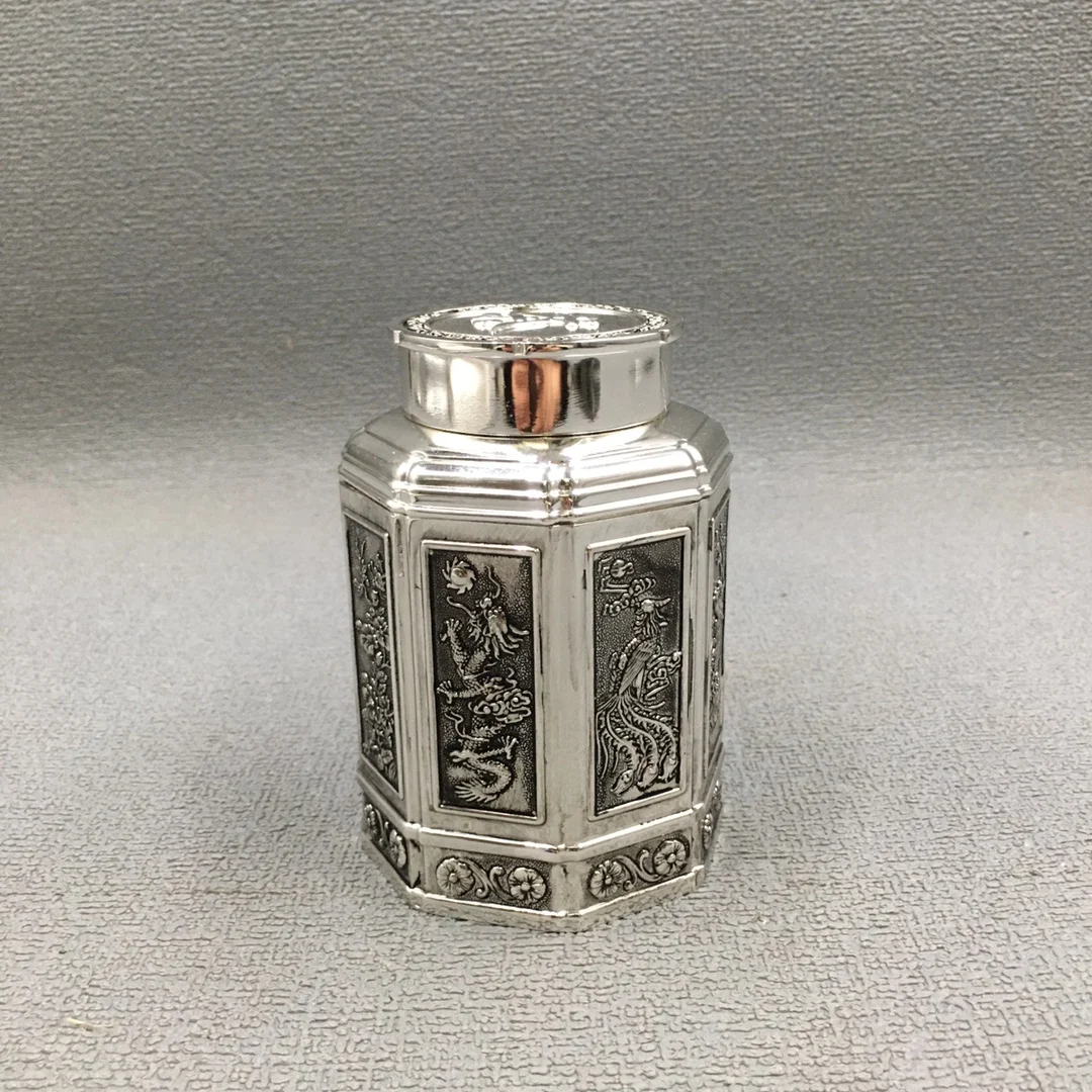 

Exquisite Home Crafts Silver Plated White Copper Flower and Bird tea Cans Finely Crafted