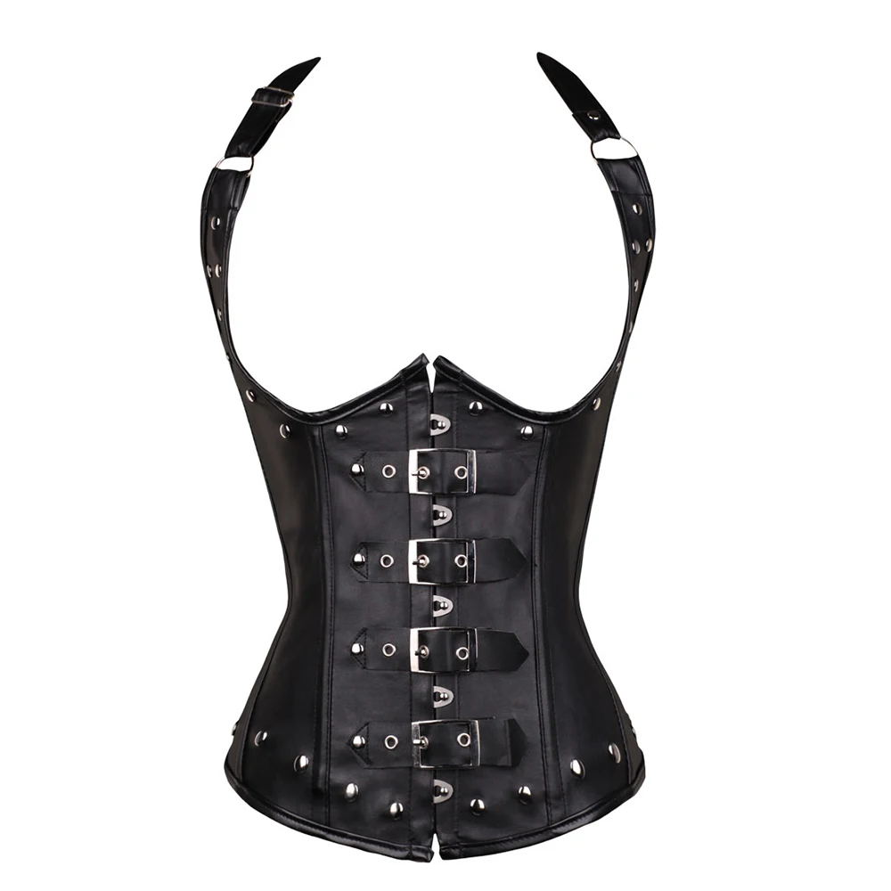 Waist Trainer Corset Women's Punk Style Spiral Steel Boned Faux Leather Underbust Party Costumes 828#