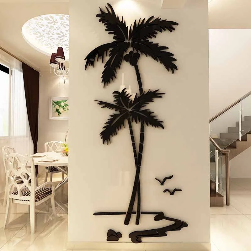 3D Coconut Tree Acrylic Mirror Wall Stickers TV Wall Background DIY