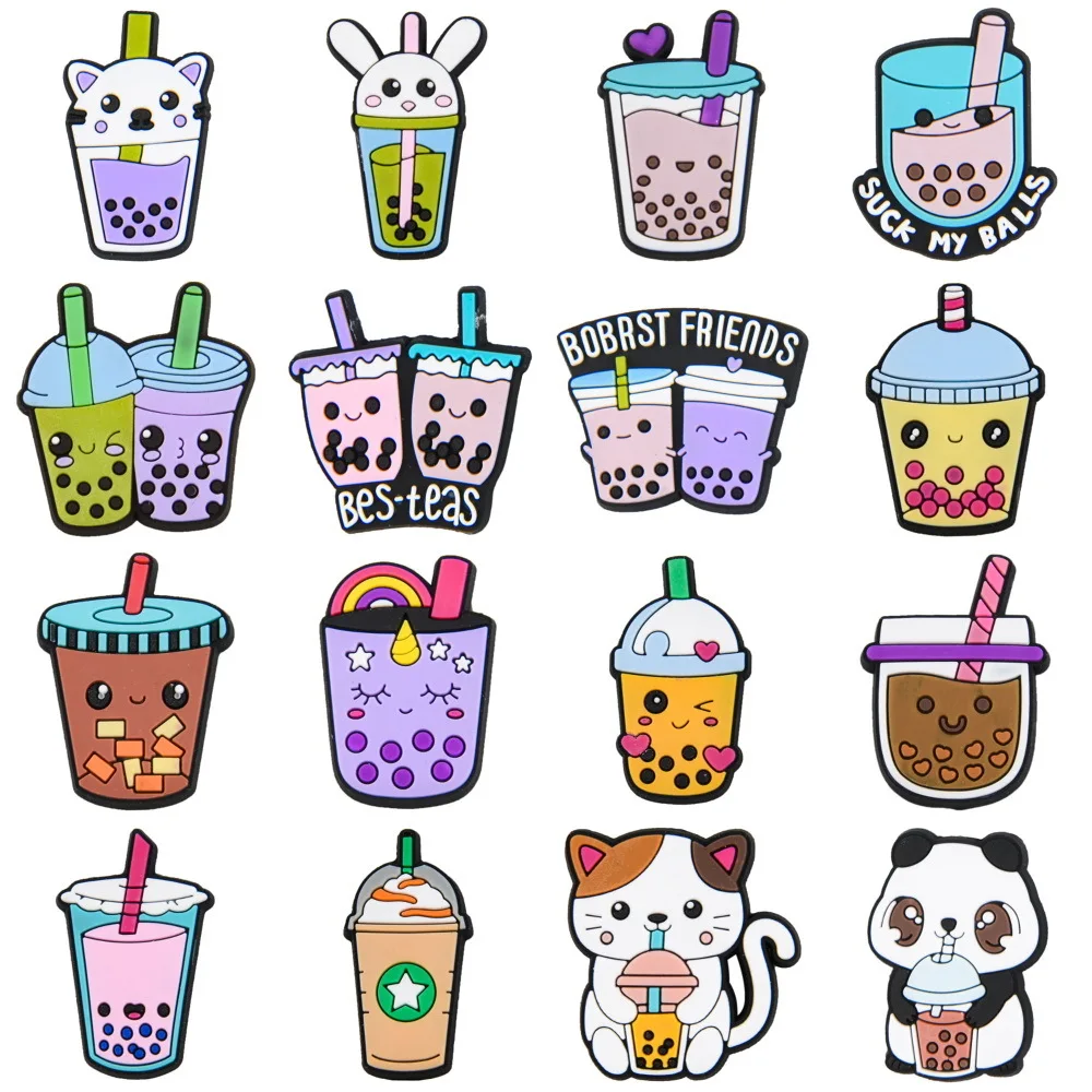 

New Arrival Cute Bubble Tea PVC Shoe Charms DIY Coffee Beverages Drinks Shoe Aceessories Fit Croc Clogs Decorate Kids Gifts