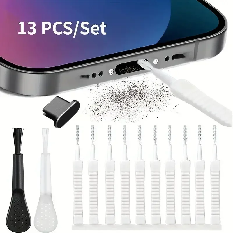 Cleaning Kit Mobile Phone Dust Plug Port Cleaning Kit 13Pcs Computer Keyboard Cleaning Tool for Iphone Type-C Port Phone Accessories