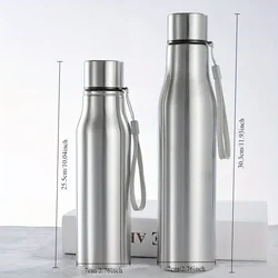 Large Capacity Stainless Steel Water Bottle with Carrying Strap - 1000ml (Silver)
