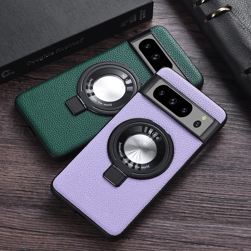 

For Google Pixel 8 7 Pro 7A Case Luxury Litchi Pattern Magnetic PU Leather + TPU Ring Back Stand Holder Cover for Pixel 8 ケース