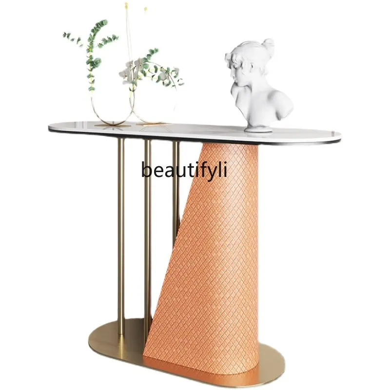 

Stone Plate Light Luxury Hallway Table Living Room Decorative Shelf Wall Corridor End View Bar Desk
