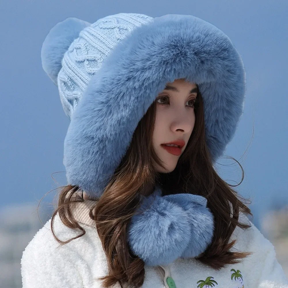 Imitation Rabbit Fur Thermal Winter Hat Women Cute Thickening White Fluffy Ball Cap Earflaps Slipover Plush Hat Шапка Женская