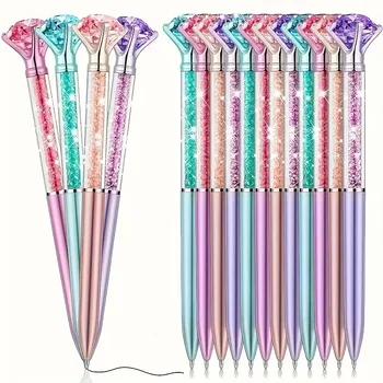 100PCS Crystal Ballpoint Pens, Medium Point, Quick Drying, Lightweight, Retractable, Black Ink, Office Supplies Decorative Pens 1