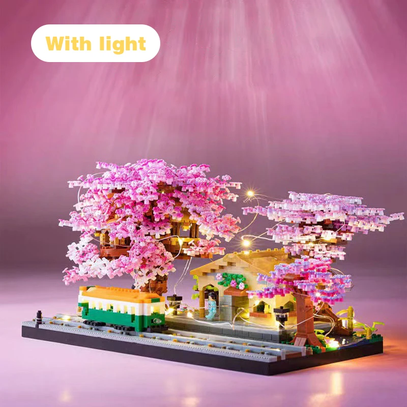 Cherry Blossom Tree Building Blocks Set with Light Treehouse