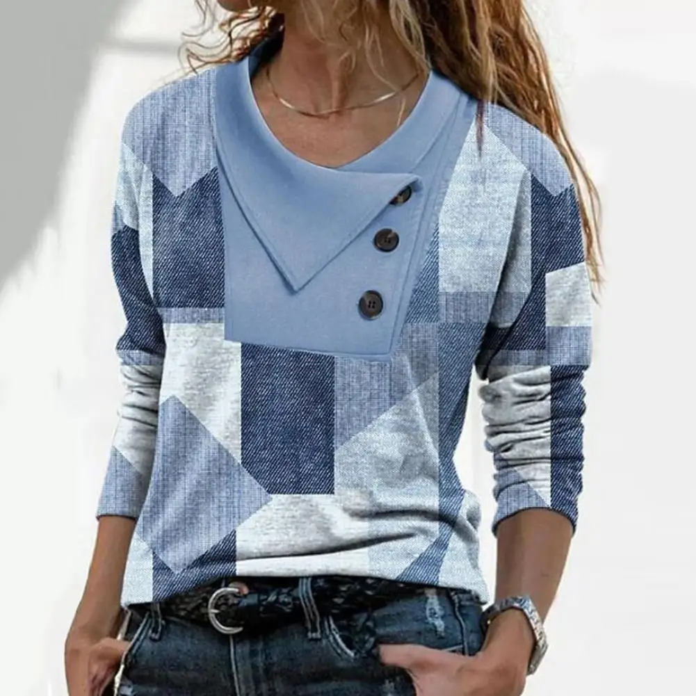 Classic Pullover Top  3D Cutting Skin-Touch Autumn Blouse  Geometry Patchwork Color Loose Autumn Tee Shirt