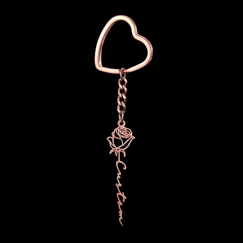 Angepasst Geburtstag Blume Name Schlüssel Kette Edelstahl Kreis Stern Herz Schlüssel Ring Buchstaben Anhänger mit 25mm Kette Schlüsselanhänger – Detail 9