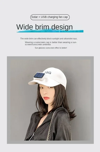 Men Women Hat Solar Energy&USB Charging Fan CapBaseball Hats with