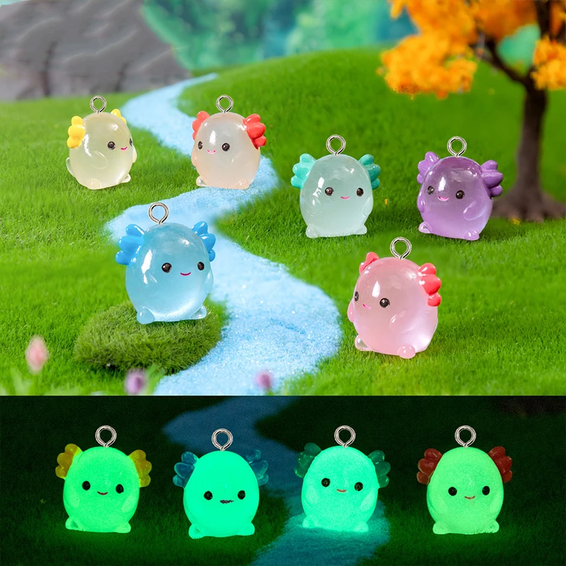 10Pcs Kawaii Luminous Hexaceratops Doll Resin Charms Cute Animals Crafts Pendants for DIY Keychain Jewelry Making Findings