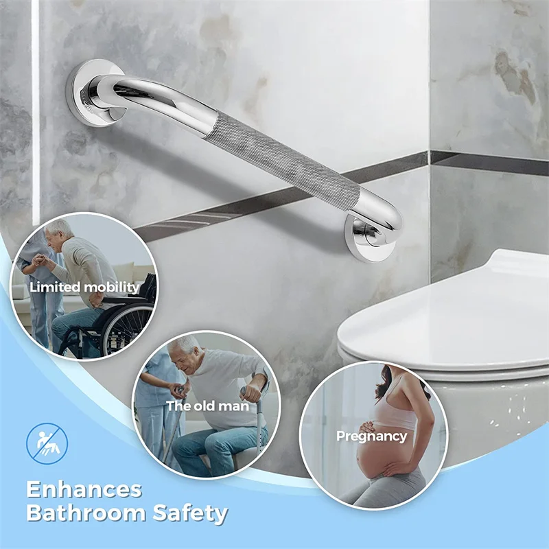 Description Picture 3 of itemBathroom Tub Toilet Handrail Grab Embossed Stainless Steel 400/500Mm Anti Slip Shower Safety Support Handle Towel Rack