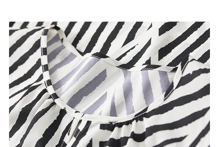 SENTUBILA Women Elegant Print Chiffon Blouses and Tops 2025 Contrast Striped Round Neck Puff Sleeve Loose Autumn Shirts 133V5130