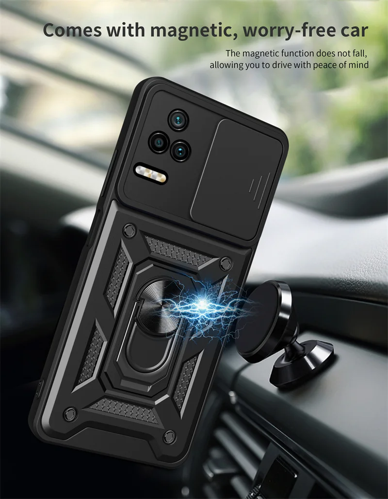 Magnetic Ring Bracket Armor Back Cover with Slide Camera Protector