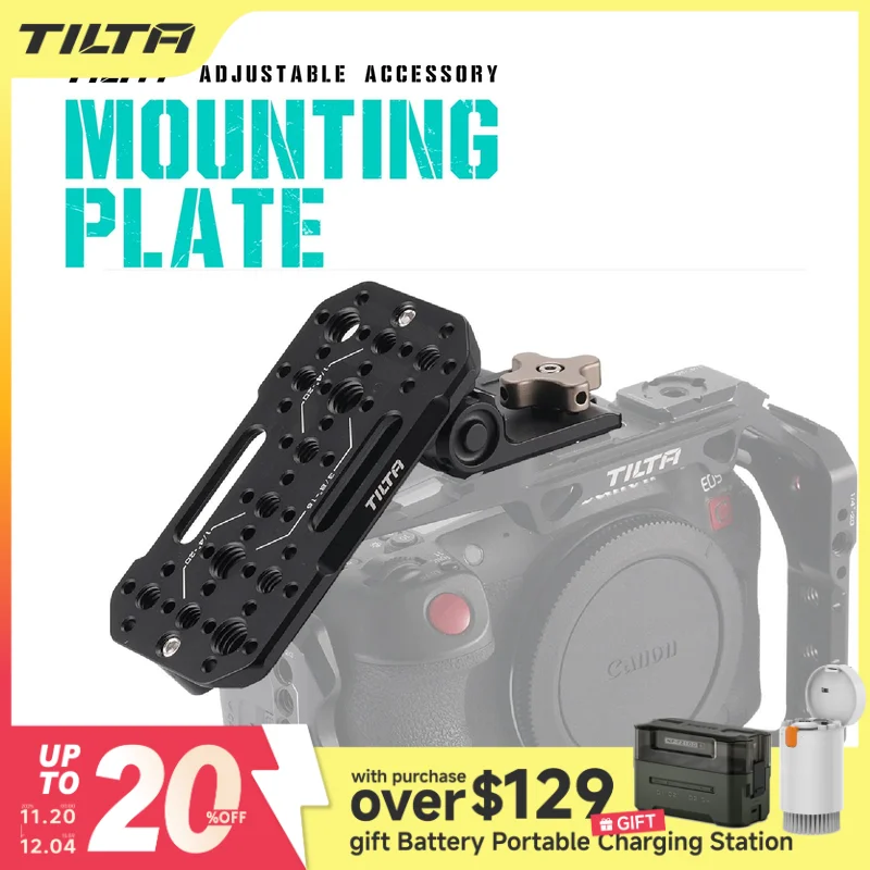 Piastra Di Montaggio Tilta TA-AMP-B Per Fotocamere DSLR - Regolabile, Con Morsetto NATO Staccabile, Filettature 1/4" E 3/8"