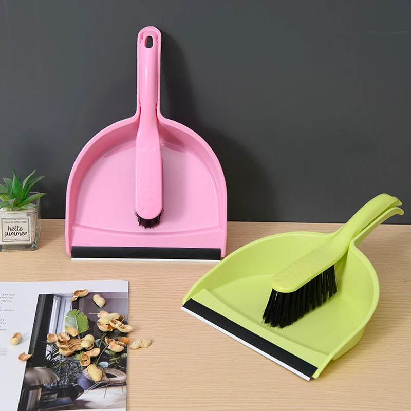 Mini Desktop Sweep Cleaning Brush Two-Piece Set Keyboard Brush Small Broom Dustpan Set for Home School Office Clean Brush