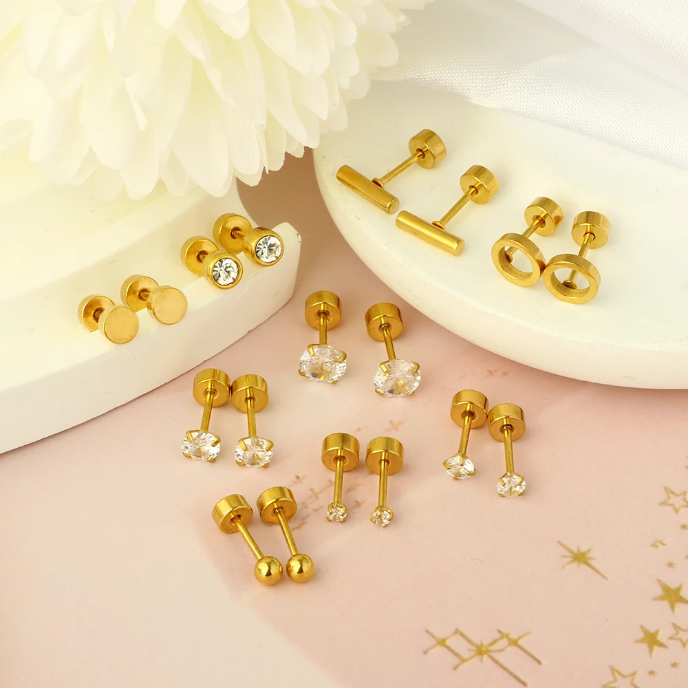 1pair Stainless Steel Golden Cartilage Earrings Stud Tragus Piercing Helix Conch Daith Ear Heart Star Butterfly for Women Men