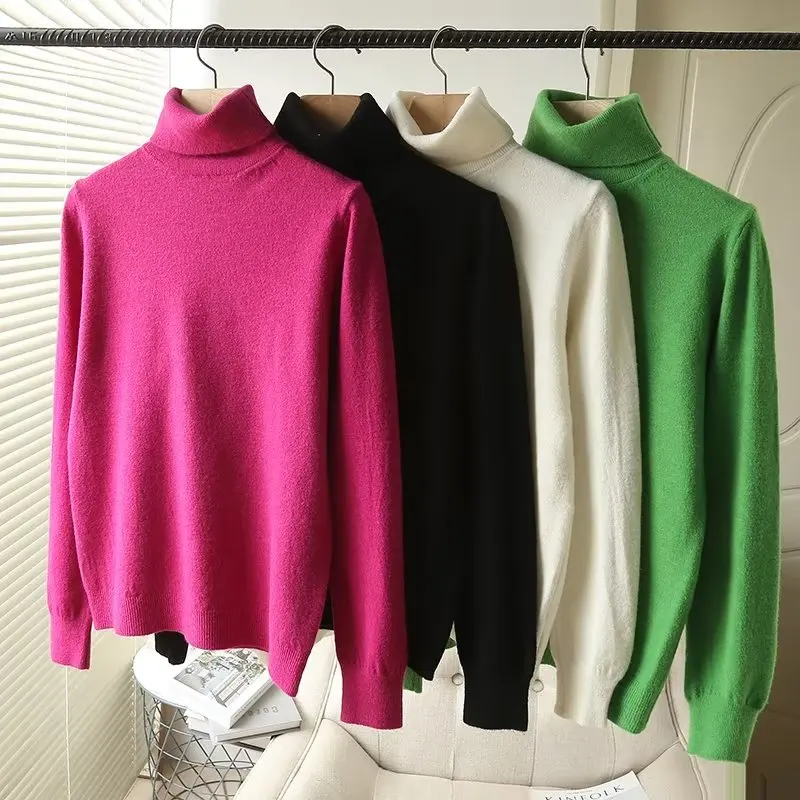 

Withered Fashion Elegant Solid Candy Color Wool Turtleneck Sweaters Women Tops