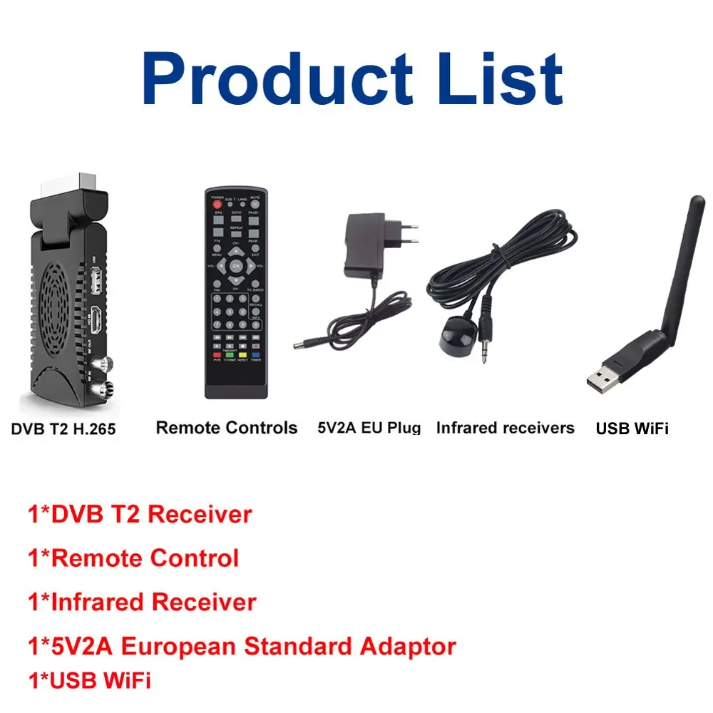 Mini DVB-T2 H.265 HD Digital DVB T2 Scart Spain TDT Europe Terrestrial TV Receiver HEVC 265 1080p HD Decoder EPG Set Top Box Digital TV Decoder Digital TV Converter Box Satellite TV Receiver