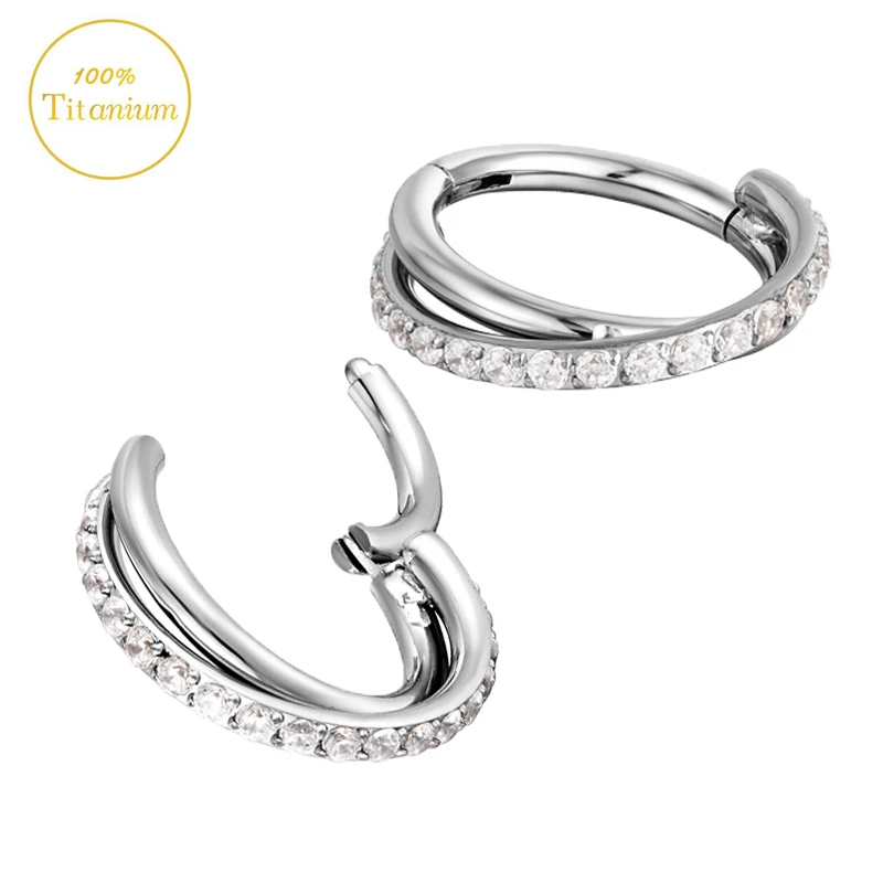 F136 Titanium Nose Piercing Septum Nose Ring Zircon High Segment Clicker Hoop Cartilage Tragus Earrings Helix Piercing Jewelry