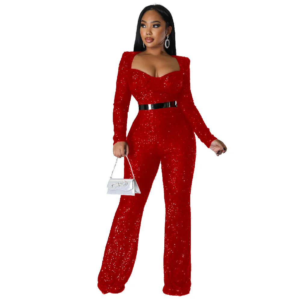 

Spring 2023 New Tube Top Long Slim Long Sleeve Sequined Jumpsuit Without Belt Dames Shirts Zomer 2022 Women Clothes