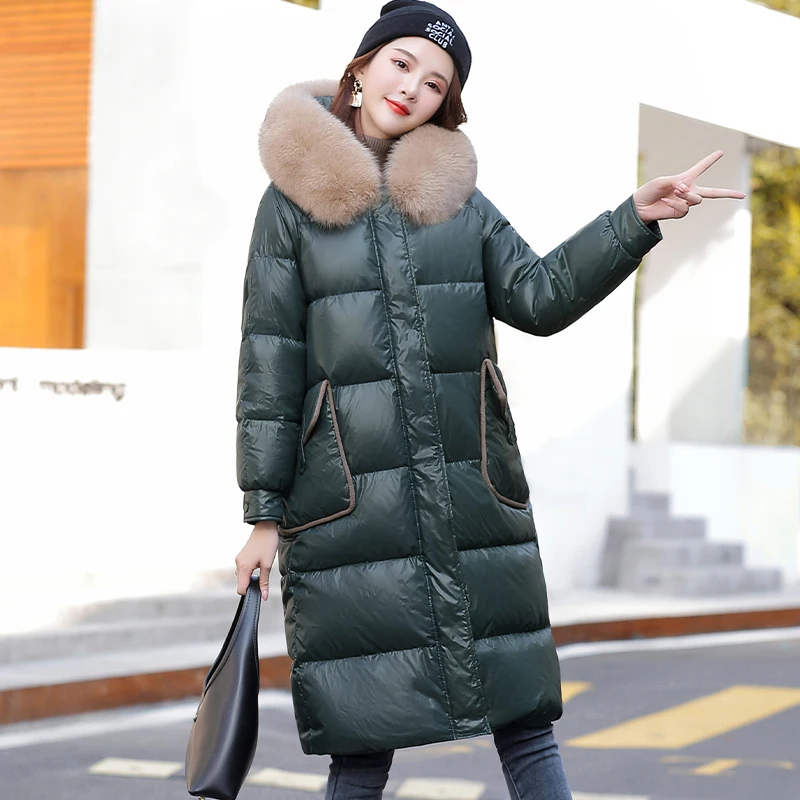 

Bright face down cotton padded clothes women's middle and long 2022 winter clothes new thickened knee cotton padded jacket