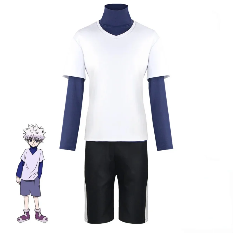 

Костюмы для косплея аниме Hunter x Hunter killuo Zoldyck, топы, наряды, костюм на Хэллоуин для женщин и мужчин, футболка, шорты, одежда, парик