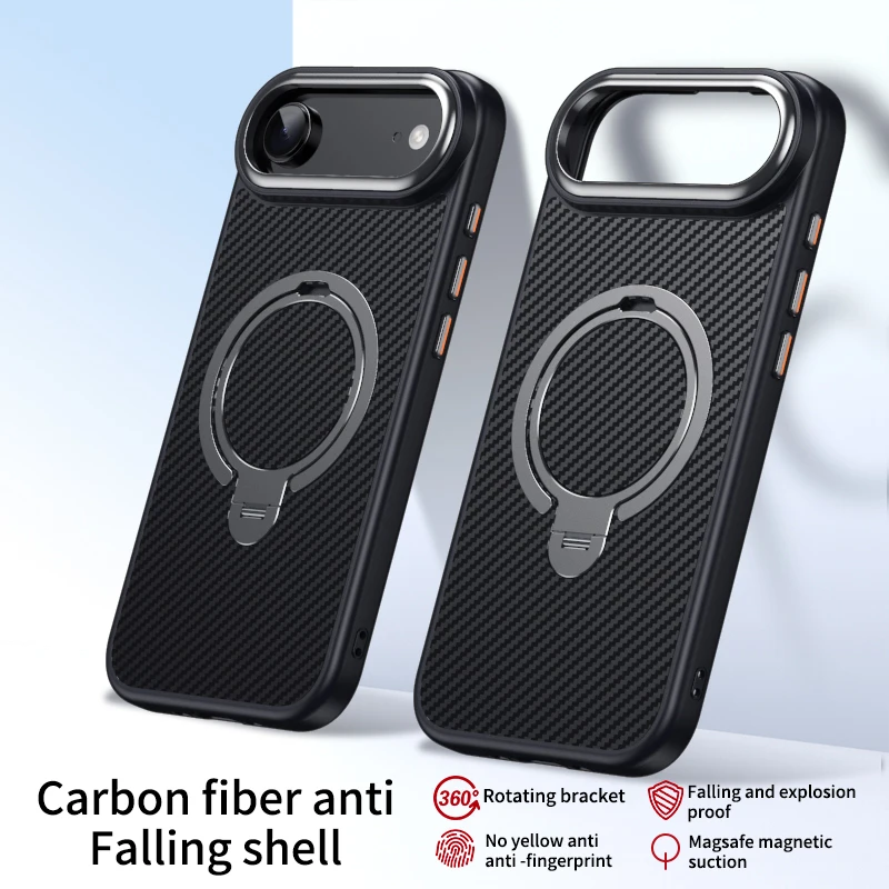 Carbon Fiber Magnetic Phone Case with Rotating Stand and Metal Camera Frame