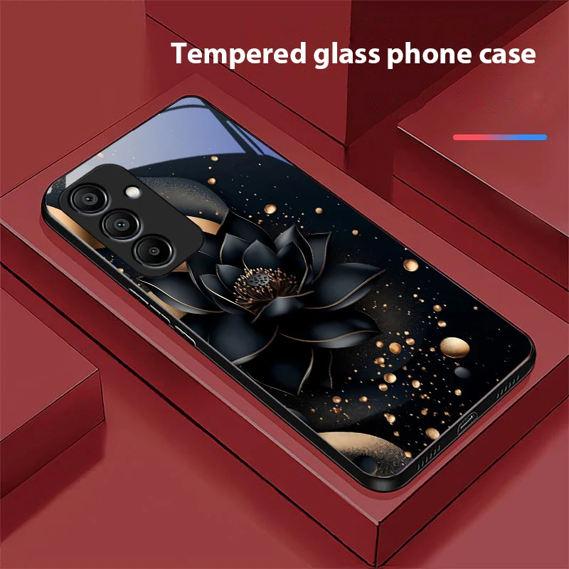 Black Gold Lotus Totem Glass Phone Case