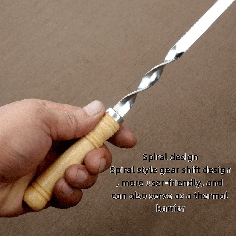 New 55 Cm Long Handle Shish Kebab BBQ Skewers Barbecue Grill Stick Wood BBQ Fork Stainless steel Outdoors Grill Needle
