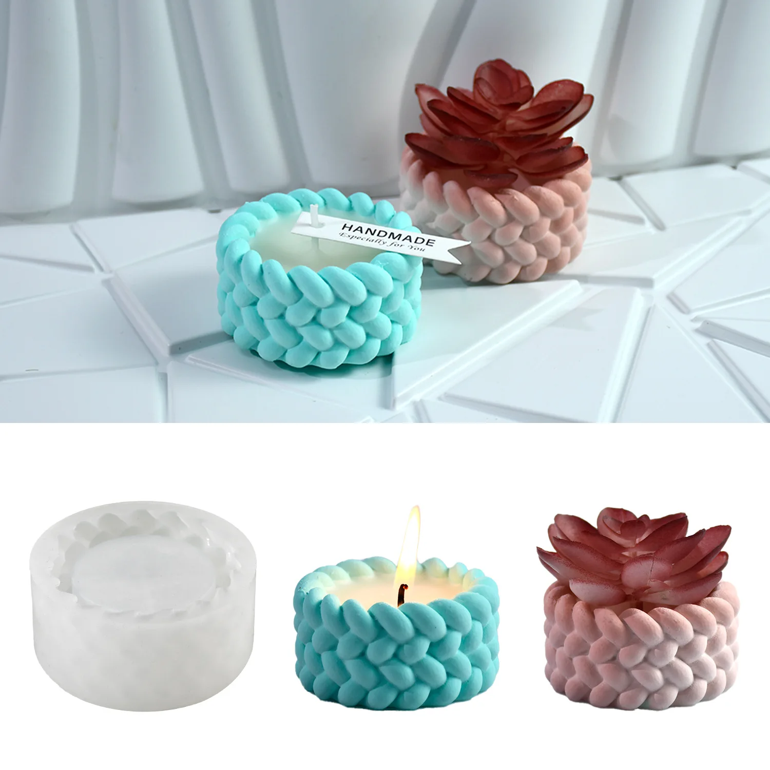 Description Picture 2 of itemHemp Rope Candle Cup Silicone Mold DIY Cement Gypsum Resin Clay Craft Storage Box Mould Succulent Flower Pot Home Decor Molds