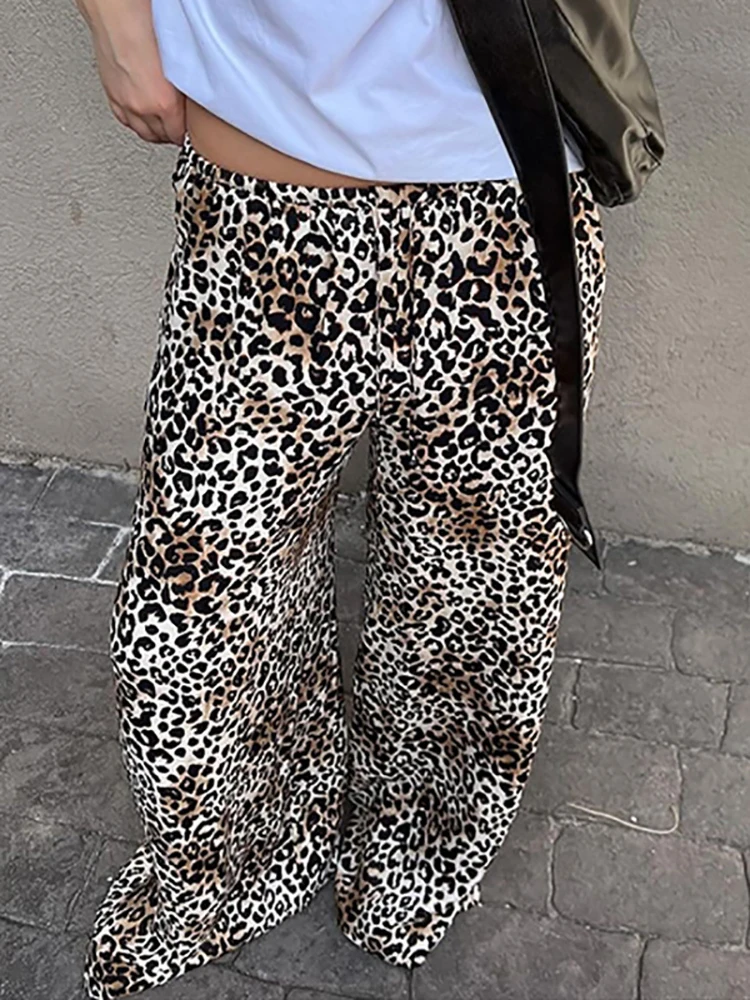 

Absobe Printed Leopard Loose Pants Women Low Rise Wide Leg Trousers Female Summer Fashion Casual Overalls Outdoor Streetwear