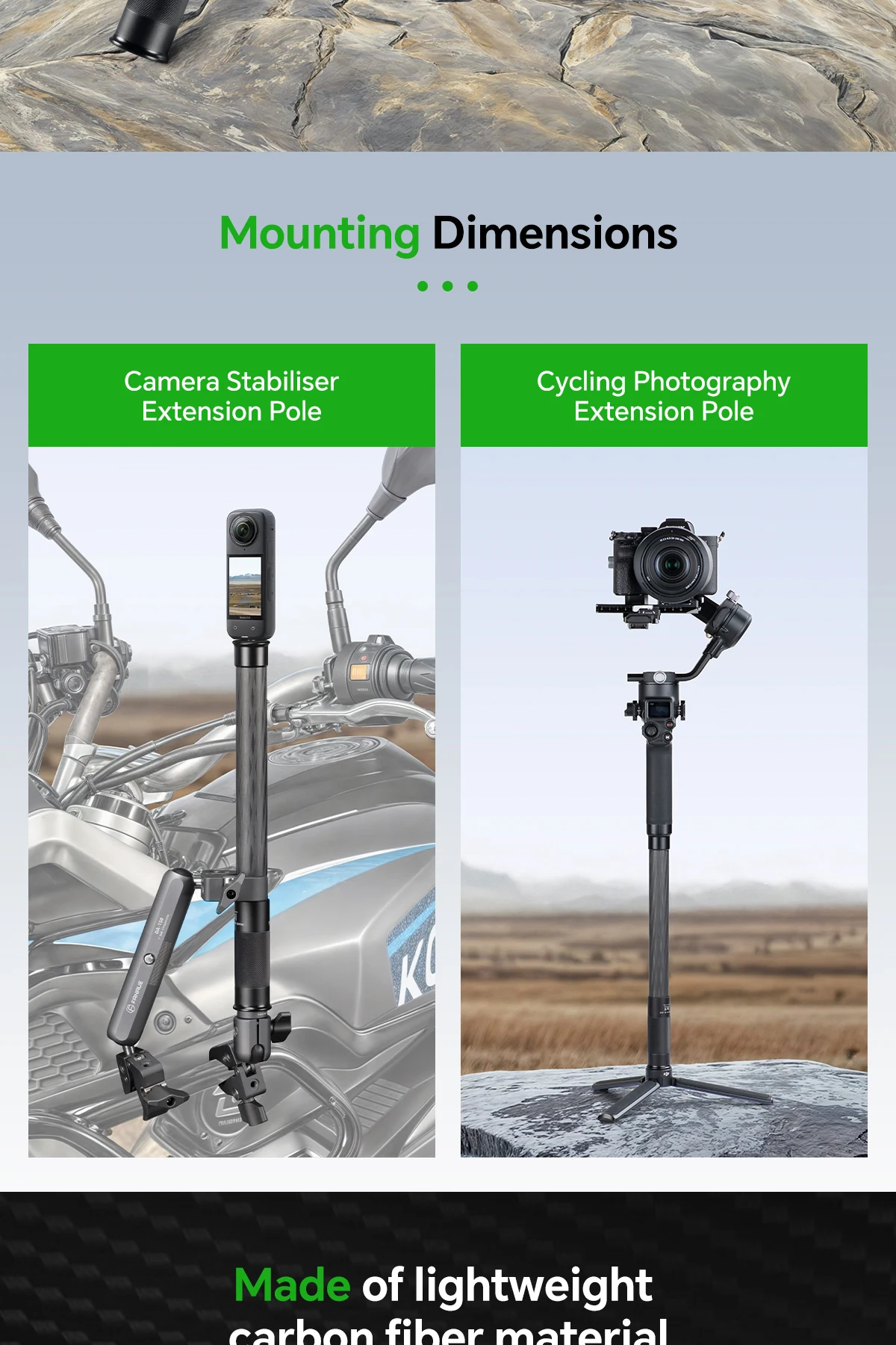 Description Picture 3 of itemFANAUE Carbon Fiber Gimbal Extension Pole Camera Stabilizer Gimbal Accessory  for DJI RS 4 3 2 Ronin S SC S2 RS2 Moza Zhiyun Wee