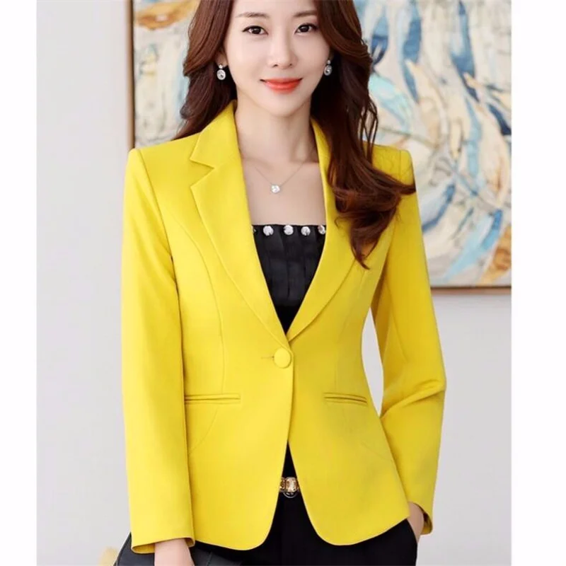 

Women New Suit Coat Korean Fashion Slim Casual Blazer 2023 Spring Autumn Female Temperament Short Solid Color Suit Top Girl Coat