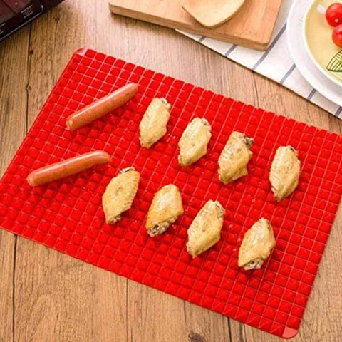 

Large Red Pyramid Raised Cone Shaped Silicone Mat, Baking and Roasting, Superb, Non-Stick, Food Grade, for Oven Grilling, BBQ